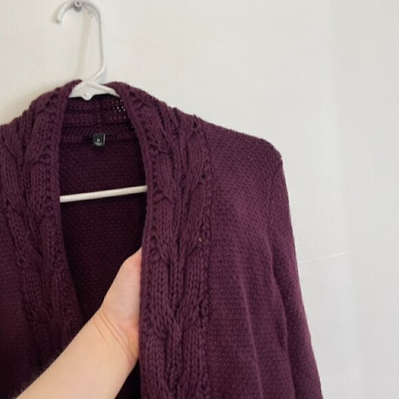TALBOTS Plum Dark Purple Chunky Cable Knit Open Viscose Cotton Cardigan Sweater - Picture 5 of 12